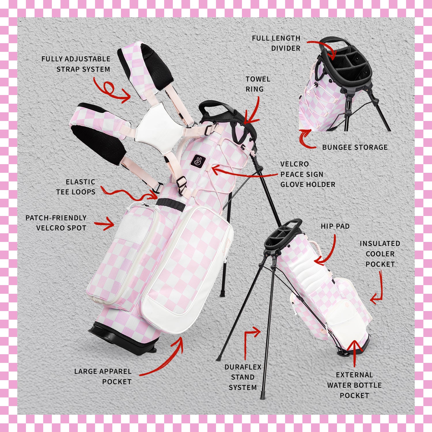 Recess Kids Golf Bag | Pink/White Checker
