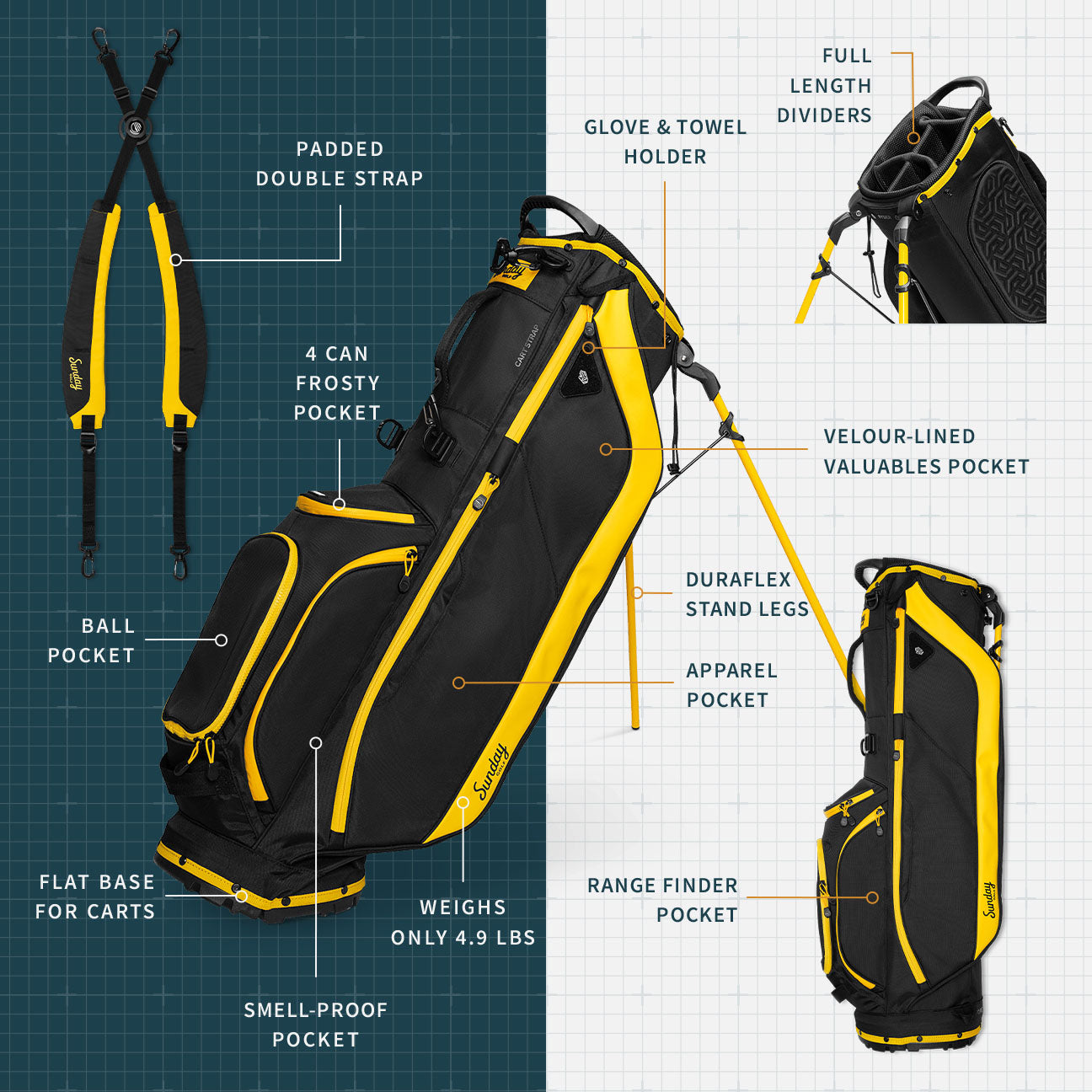 Ryder | Black & Yellow Full Size Stand Bag