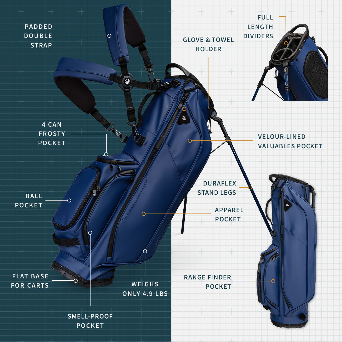 Ryder S-Class | Navy Vegan Leather Full Size Stand Bag